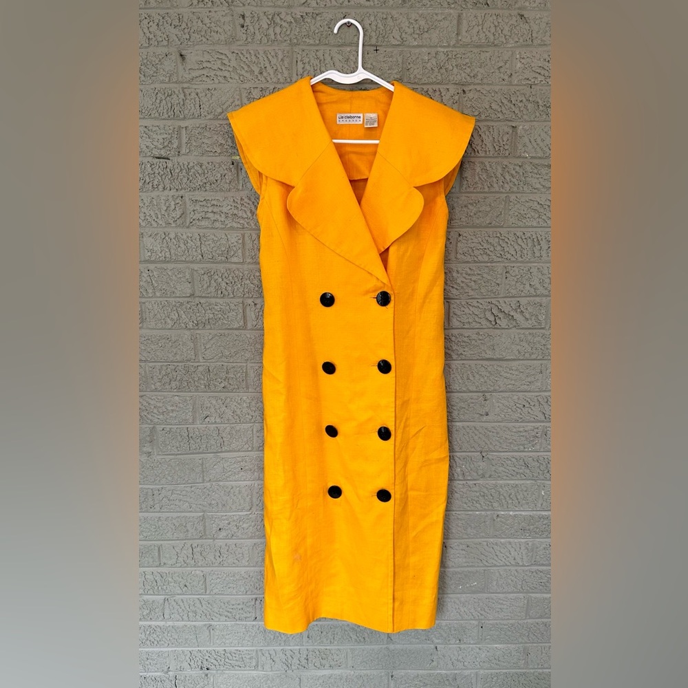 Vintage 90s Liz Claiborne Yellow Linen Double-breasted dress: size 12 - Picture 7 of 7